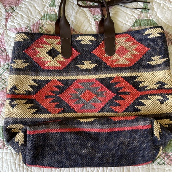 NEW! J Jill Southwestern Jacquard Aztec Tote Bag Leather Double Handle Handbag - Picture 3 of 7